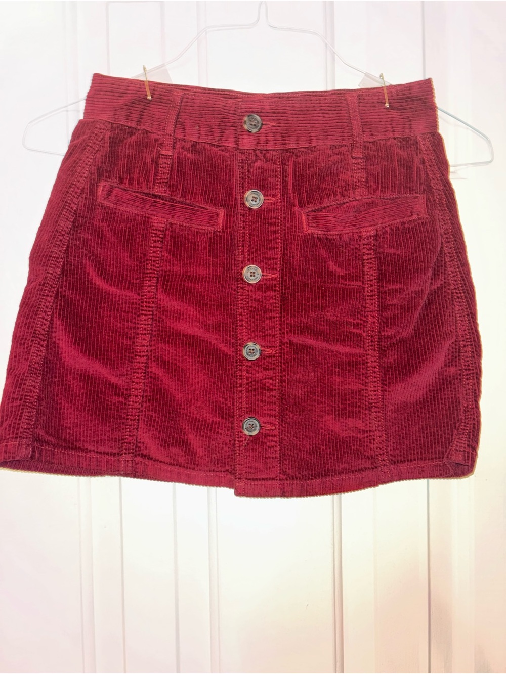 American Eagle Outfitters Red Corduroy Button-Front Mini Skirt